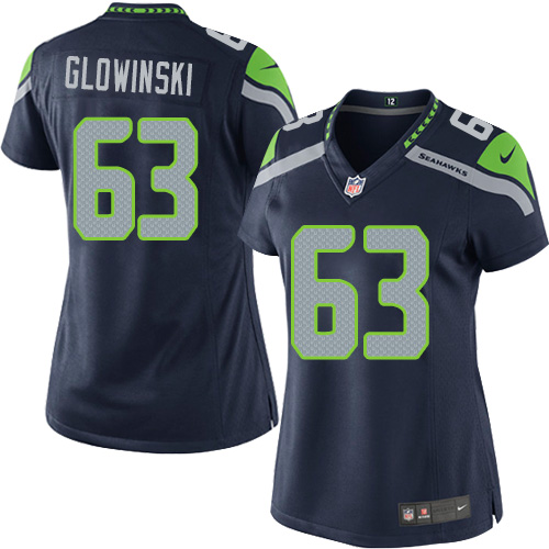 Women's Limited Mark Glowinski Nike Jersey Navy Blue Home - #63 NFL Seattle Seahawks